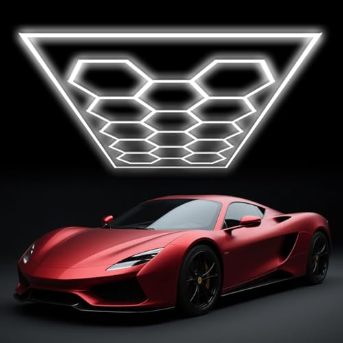 GNIUBBDB Sechseckiges LED-Garagenlicht, 6500 K, verknüpfbare Werkstattbeleuchtung, weiße sechseckige Lampe für Garage, Lager, Fitnessstudio, Keller, Autowaschanlage 14 Hex von GNIUBBDB