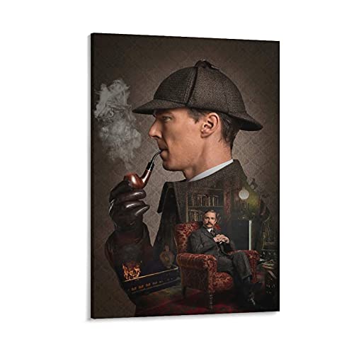 GNKIO Sherlock Holmes Pipe Smoking Leinwand Kunst Poster und Wand Kunst Bild Druck Moderne Familie Schlafzimmer Dekor Poster 16x24inch(40x60cm) von GNKIO