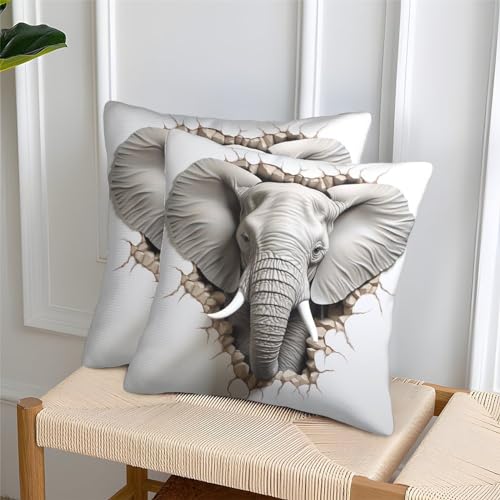 GNMRTFEAE Elefant Weiche Tier Kissenbezüge, Quadratische Form Im 2er Set, Perfekt Für Home Decor Und Outdoor Leisure, Maschinenwaschbar 50x50cm von GNMRTFEAE