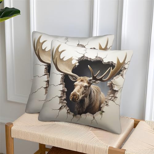 GNMRTFEAE Hirsch Quadratische Tier Kissenbezüge Im 2er-Set, Ideal Für Living Room Accent Und Outdoor Leisure, Leicht Zu Reinigen 45x45cm von GNMRTFEAE