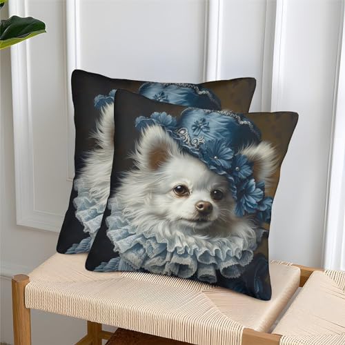 GNMRTFEAE Pomeranian Tier Hochwertige Kissenbezüge 2er Set Mit Reißverschluss - Haustier Für Sofa, Schlafzimmer, Auto Atmungsaktives Material Für Angenehmen Schlafkomfort 50x50cm von GNMRTFEAE