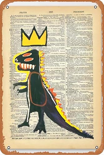 Basquiat Dinosaurier-Stil Vintage Wörterbuchseite Collage Kunstdruck Vintage Blechschilder Pub Cafe Bauernhof Zimmer Metall Poster Wanddekoration 30,5 x 20,3 cm von GNTOET