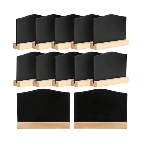 GNURBDILFO 12 Mini-Kreidetafeln mit Ständer, Kleine Tafel-Holzschilder zum Beschriften, Minitafel-Set, Tischkarten, Preisschilder von GNURBDILFO
