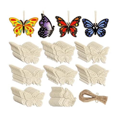 GNURBDILFO 40 Stück Hohle Schmetterlingsornamente Aus zum Bemalen, 8 Stile DIY, Blanke, Unlackierte Holzausschnitte, Ornament zum Basteln und Aufhängen von GNURBDILFO