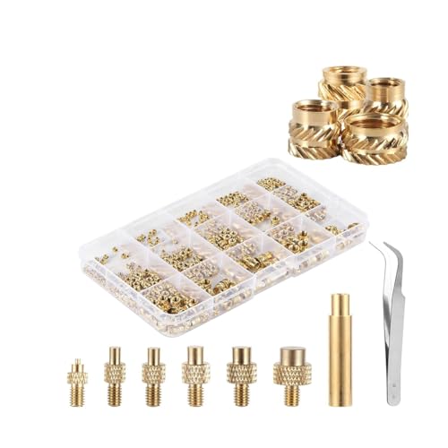GNURBDILFO 407-Teilige Messing-Gewindeeinsätze für 3D-Druck, M2 M2,5 M3 M 4 M5 M6 Innengewinde, Metrische Rändelmuttern, Gewinde-Wärmesatz von GNURBDILFO