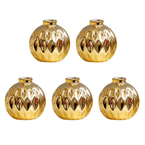 GNURBDILFO 5X Keramik Kleine Vase Kleine GepräGte Fischlippe Muster Hauptdekorationen (Gold) von GNURBDILFO