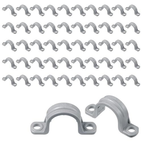 GNURBDILFO PVC-Rohr mit Doppelloch, Kunststoff-Rohrleitung mit Rohrschelle, Rohrschelle U, PVC-Clip 2 Loch (50 Stück, 3/4) von GNURBDILFO