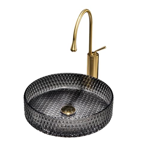 Alte Keramikbehälter Waschbecken, rundes Waschbecken, Waschbecken aus Kristallglas über der Arbeitsplatte, mit Pop-up-Abfluss, schwarz Alte Keramikbehälter Waschbecken, rundes Waschbecken, Waschbecken aus Kristallglas über der Arbeitsplatte, mit Pop-up-Abfluss, schwarz von GNYVZXPLQ
