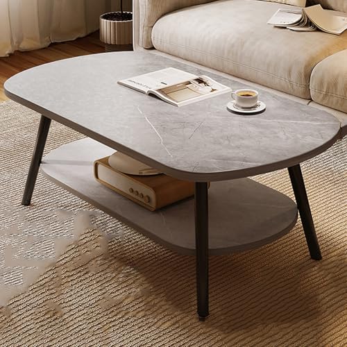Beistelltisch Sofa, 2-Tier Oval Couchtisch mit Ablage for Wohnzimmer Multicolor Mehrere Größen(Slate,47.24" Lx23.62 Wx16.54 H(120x60x42cm)) von GNYVZXPLQ