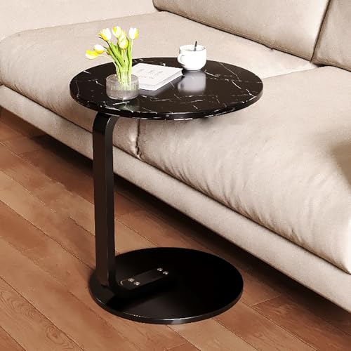 Beistelltisch Sofa, C-förmiger Beistelltisch for Couch, Schlafsofa, TV-Tablett mit Metallrahmen, Mehrfarbig, mehrere Größen(Black Marble,19.7 x 23.7in) von GNYVZXPLQ