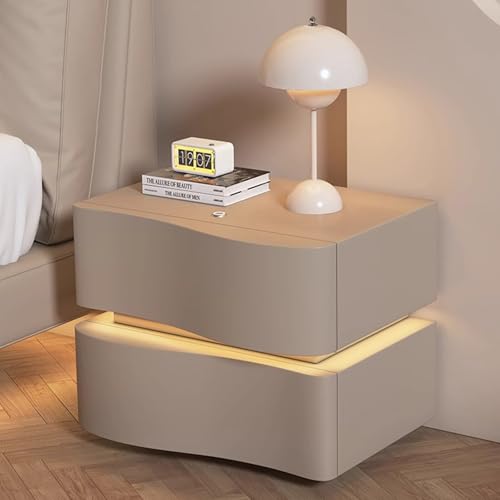 Beistelltisch Sofa, Nachttisch aus Mikrofaser-Leder mit LED-Beleuchtung und 2 Schubladen, Mehrfarbig, mehrere Größen(Khaki,40x40x50cm/15.7"x15.7"x19.7") von GNYVZXPLQ