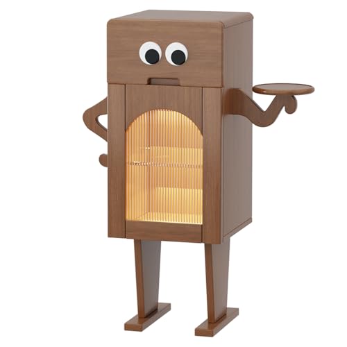 Beistelltisch Sofa, Roboter LED Nachttisch mit Schublade Lagerung Massivholz Eiche Log Walnuss Weiß Mehrere Größen(Walnut (Tall)) von GNYVZXPLQ