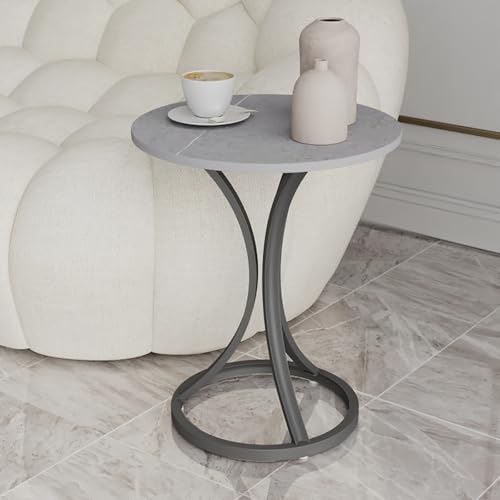 Beistelltisch Sofa, Runder Beistelltisch, Marmortischplatte, X-förmiger Metallrahmen, Mehrfarbig, mehrere Größen, Wohnzimmer, Schlafzimmer(Grey Black) von GNYVZXPLQ