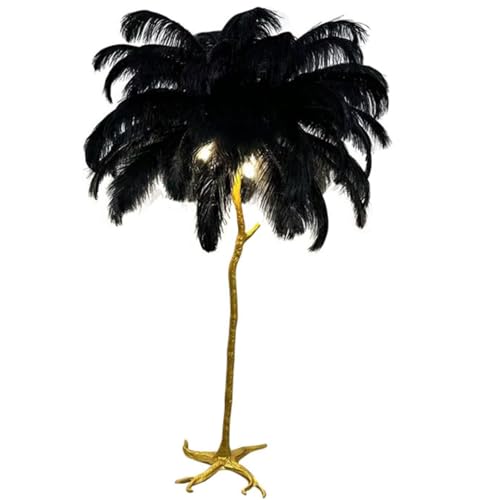 Beistelltisch Sofa, Stehlampe aus Straußenfedern aus Kunstharz, 35er-Pack, mit dimmbaren 3-farbigen LED-Leuchten, Mehrfarbig, mehrere Größen(Black,35.43"x47.24") von GNYVZXPLQ