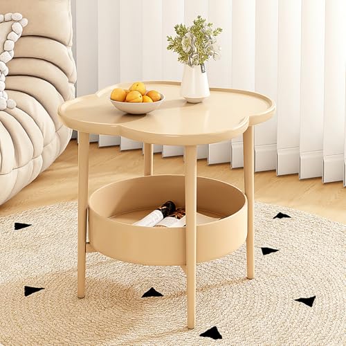 GNYVZXPLQ Beistelltisch Sofa, 2-stufiger Beistelltisch mit Ablage, abnehmbares Tablett, Metall, Glas, Mehrfarbig, 50 x 48 cm(Khaki a) von GNYVZXPLQ