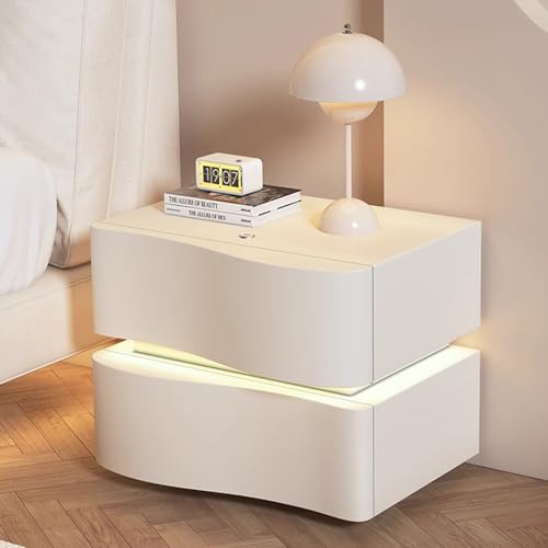 GNYVZXPLQ Beistelltisch Sofa, Nachttisch aus Mikrofaser-Leder mit LED-Beleuchtung und 2 Schubladen, Mehrfarbig, mehrere Größen(Beige,50x40x50cm/19.7"x15.7"x19.7") von GNYVZXPLQ
