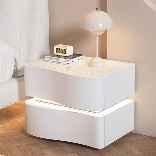 GNYVZXPLQ Beistelltisch Sofa, Nachttisch aus Mikrofaser-Leder mit LED-Beleuchtung und 2 Schubladen, Mehrfarbig, mehrere Größen(White,45x40x50cm/17.7"x15.7"x19.7") von GNYVZXPLQ