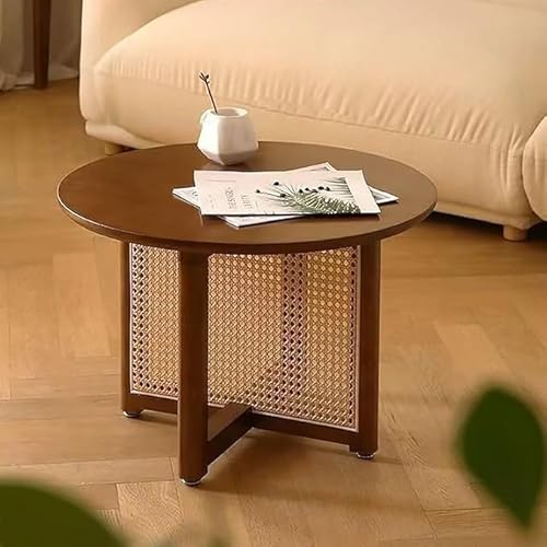 GNYVZXPLQ Beistelltisch Sofa, Runder Couchtisch aus Massivholz, Boho-Beistelltisch, Beistelltisch, Rattan, Mehrfarbig, 23,7–31,5 D x 15,8 H(Walnut,23.7" D x 15.8" H) von GNYVZXPLQ