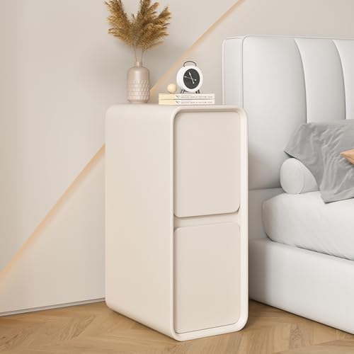 GNYVZXPLQ Beistelltisch Sofa, Schmaler Nachttisch mit 2 Schubladen Holz Leder Mehrfarbig 20-30x40x47cm(Beige,25x40x47cm(9.8"x15.7"x18.5")) von GNYVZXPLQ