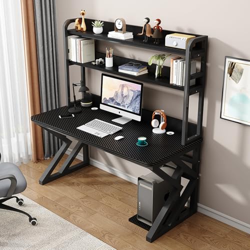 GNYVZXPLQ Computer-Tisch, Computertisch mit Ablageflächen und Stecktafel, Holzwerkstoff und Metall, mehrere Größen, Mehrfarbig(Black+Black 2,55.12" Lx23.62 Wx66.93 H) von GNYVZXPLQ
