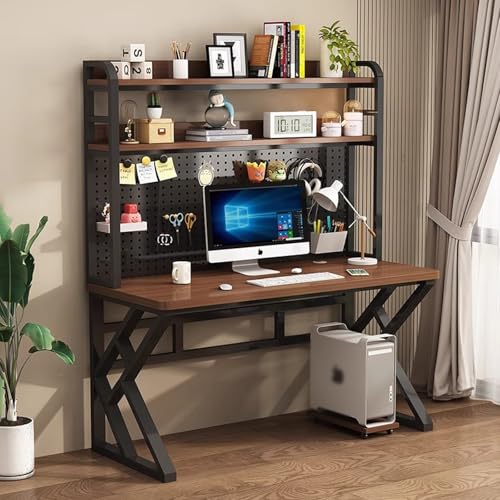 GNYVZXPLQ Computer-Tisch, Computertisch mit Ablageflächen und Stecktafel, Holzwerkstoff und Metall, mehrere Größen, Mehrfarbig(Black+Walnut Wood,31.5" Lx23.62 Wx66.93 H) von GNYVZXPLQ