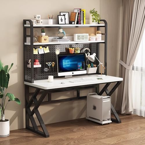 GNYVZXPLQ Computer-Tisch, Computertisch mit Ablageflächen und Stecktafel, Holzwerkstoff und Metall, mehrere Größen, Mehrfarbig(Black+White,55.12" Lx23.62 Wx66.93 H) von GNYVZXPLQ
