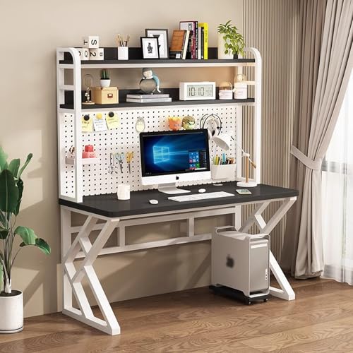GNYVZXPLQ Computer-Tisch, Computertisch mit Ablageflächen und Stecktafel, Holzwerkstoff und Metall, mehrere Größen, Mehrfarbig(White+Black,47.24" Lx23.62 Wx66.93 H) von GNYVZXPLQ