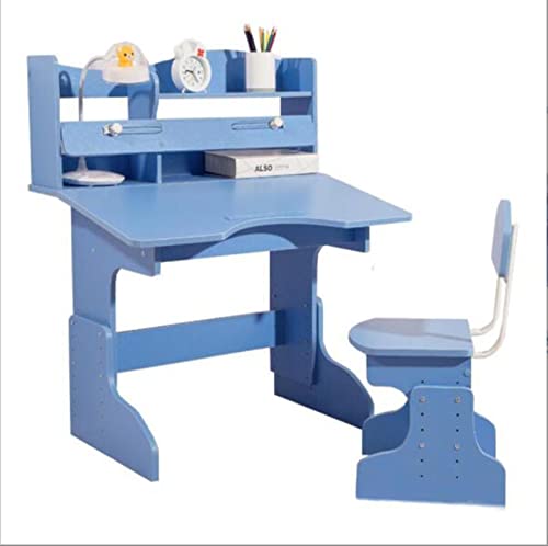 GNYVZXPLQ Computer-Tisch, Verstellbarer Schülerschreibtisch und Stuhl-Set, 2er-Pack, Mehrfarbig, kippbar, Doppellagiges Bücherregal(Blue) von GNYVZXPLQ