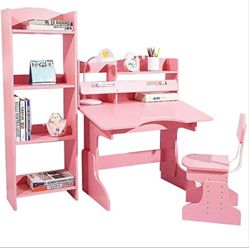 GNYVZXPLQ Computer-Tisch, Verstellbarer Schülerschreibtisch und Stuhl-Set, 2er-Pack, Mehrfarbig, kippbar, Doppellagiges Bücherregal(Pink+Cabinet) von GNYVZXPLQ
