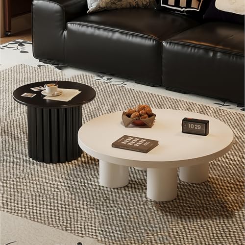 GNYVZXPLQ Multifunktionaler Klapptisch, Mid Century Runder Couchtisch aus Holz 2er Set, Moderner Kreis Cocktail Akzent Sofa Beistelltisch for Wohnzimmer(70cm Combination Beige+Black Side Table) von GNYVZXPLQ