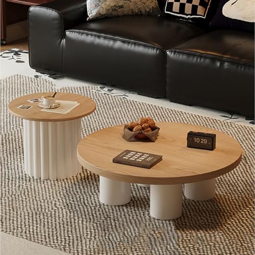 GNYVZXPLQ Multifunktionaler Klapptisch, Mid Century Runder Couchtisch aus Holz 2er Set, Moderner Kreis Cocktail Akzent Sofa Beistelltisch for Wohnzimmer(70cm Combination Wooden+Off White) von GNYVZXPLQ