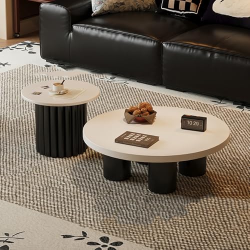 GNYVZXPLQ Multifunktionaler Klapptisch, Mid Century Runder Couchtisch aus Holz 2er Set, Moderner Kreis Cocktail Akzent Sofa Beistelltisch for Wohnzimmer(80cm Combination beige+Black) von GNYVZXPLQ