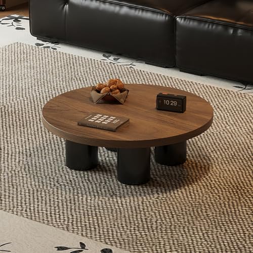 GNYVZXPLQ Multifunktionaler Klapptisch, Mid Century Runder Couchtisch aus Holz 2er Set, Moderner Kreis Cocktail Akzent Sofa Beistelltisch for Wohnzimmer(Coffee Table 70cm Walnut+Black) von GNYVZXPLQ