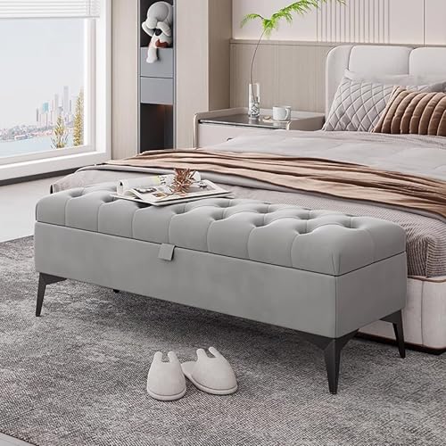 Multifunktionaler Klapptisch, Getuftete Samt-Ottomanenbank mit Stauraum, moderne gepolsterte Fußbank am Bettende, Fußstützenhocker mit Metallbeinen for Schlafzimmer, Wohnzimmer, Eingangsbereich, Marin von GNYVZXPLQ