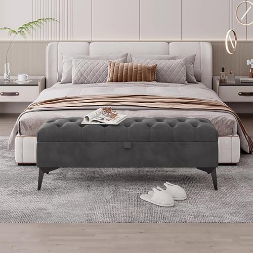 Multifunktionaler Klapptisch, Getuftete Samt-Ottomanenbank mit Stauraum, moderne gepolsterte Fußbank am Bettende, Fußstützenhocker mit Metallbeinen for Schlafzimmer, Wohnzimmer, Eingangsbereich, Marin von GNYVZXPLQ