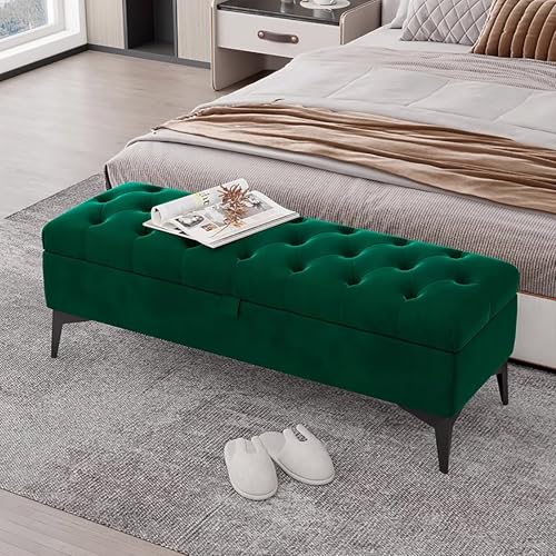 Multifunktionaler Klapptisch, Getuftete Samt-Ottomanenbank mit Stauraum, moderne gepolsterte Fußbank am Bettende, Fußstützenhocker mit Metallbeinen for Schlafzimmer, Wohnzimmer, Eingangsbereich, Marin von GNYVZXPLQ