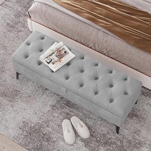 Multifunktionaler Klapptisch, Getuftete Samt-Ottomanenbank mit Stauraum, moderne gepolsterte Fußbank am Bettende, Fußstützenhocker mit Metallbeinen for Schlafzimmer, Wohnzimmer, Eingangsbereich, Marin von GNYVZXPLQ