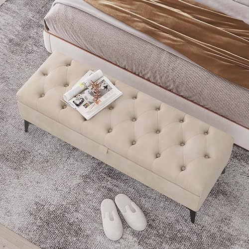 Multifunktionaler Klapptisch, Getuftete Samt-Ottomanenbank mit Stauraum, moderne gepolsterte Fußbank am Bettende, Fußstützenhocker mit Metallbeinen for Schlafzimmer, Wohnzimmer, Eingangsbereich, Marin von GNYVZXPLQ