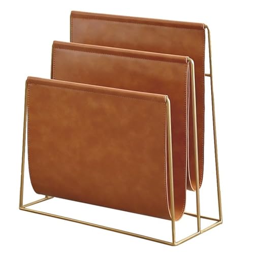 GNbow Zeitschriftenhalter, 2-lagiger Zeitungsständer Aus PU-Leder, Freistehender Zeitschriftenhalter Mit Metallrahmen (Color : Brown, S : 40 * 37 * 18CM) von GNbow