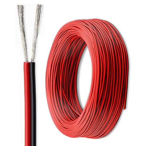 100 Fuß/200 Fuß Rot-schwarzes Parallelkabel – 16 AWG Bis 30 AWG, Öl-/wasserbeständiger Verzinnter Kupferdraht, UL-Zertifizierung For LED-Systeme Und Heimverkabelung(100ft,22AWG-2C) von GO BEYOND YOURSEIF