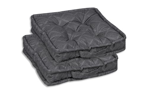 GO-DE Textil Bequeme und attraktive Polsterauflagen für Gartenstühle (2er-Set, Design: Rautenlinien Anthrazit, Sitzkissen Elena) von GO-DE Textil
