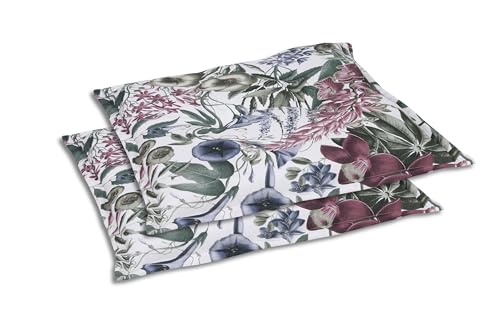 GO-DE Textil Bequeme und attraktive Polsterauflagen für Gartenstühle und Hocker (2er-Set, Floral Natur-Grün, Hockerauflage) von GO-DE Textil