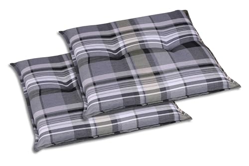 GO-DE Textil Bequeme und attraktive Polsterauflagen für Gartenstühle und Hocker (2er-Set, Karo Grau-Creme, Hockerauflage) von GO-DE Textil