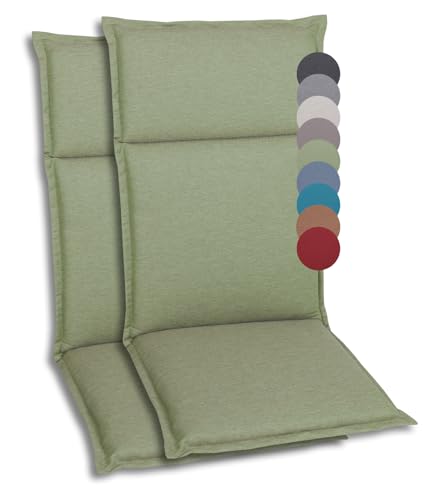 GO-DE Textil Bequeme und attraktive Polsterauflagen für Hochlehner-, Mittellehner- und Niederlehner-Gartenstühle (2er-Set, Uni Grün, Hochlehner) von GO-DE Textil