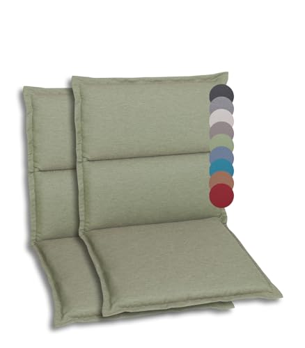 GO-DE Textil Bequeme und attraktive Polsterauflagen für Hochlehner-, Mittellehner- und Niederlehner-Gartenstühle (2er-Set, Uni Grün, Niederlehner) von GO-DE Textil
