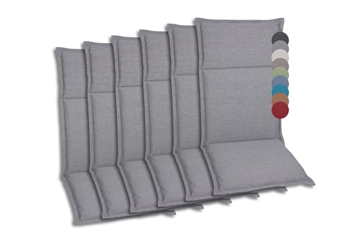 GO-DE Textil Bequeme und attraktive Polsterauflagen für Hochlehner-, Mittellehner- und Niederlehner-Gartenstühle (6er-Set, Uni Grau, Hochlehner) von GO-DE Textil