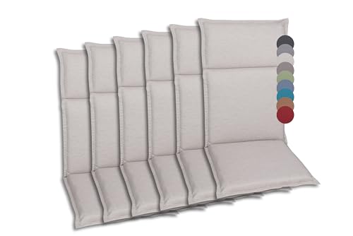 GO-DE Textil Bequeme und attraktive Polsterauflagen für Hochlehner-, Mittellehner- und Niederlehner-Gartenstühle (6er-Set, Uni beige, Hochlehner) von GO-DE Textil