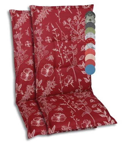 GO-DE Textil Bequeme und attraktive Polsterauflagen für Hochlehner-Gartenstühle (2er-Set, Design: Floral Rot) von GO-DE Textil