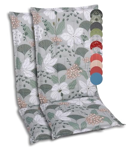 GO-DE Textil Bequeme und attraktive Polsterauflagen für Hochlehner-Gartenstühle (2er-Set, Design: Ginkgoblatt Grün) von GO-DE Textil