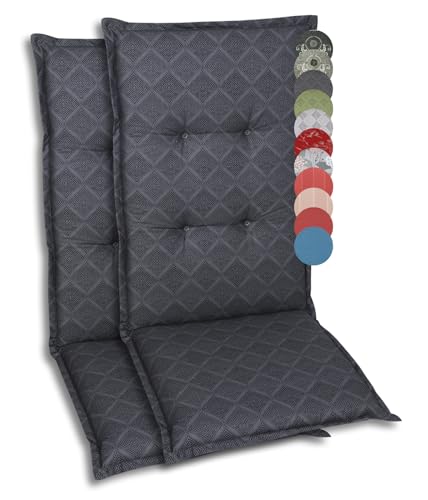 GO-DE Textil Bequeme und attraktive Polsterauflagen für Hochlehner-Gartenstühle (2er-Set, Design: Rautenlinien Anthrazit) von GO-DE Textil